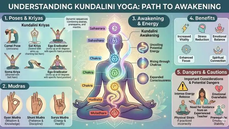 Kundalini Yoga Poses, Mudras, Dangers, Benefits, Awakening, Energy