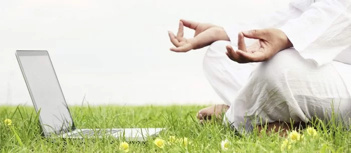 THE OPEN EYE MEDITATION WITH SHARAT SIR, Man sitting in meditative lotus position with notebook